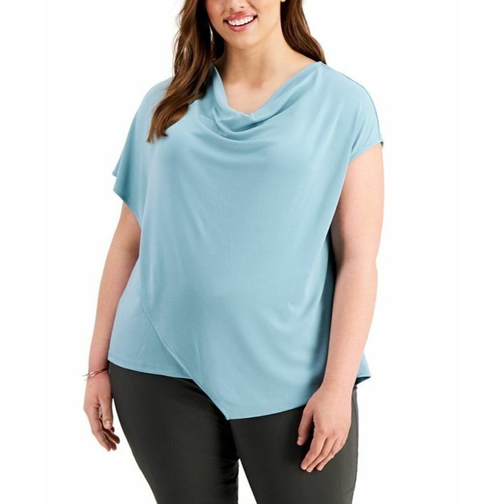Alfani Womens Plus Size 0X‎ Asymmetrical Drape-Neck Top Jade Green $75 140